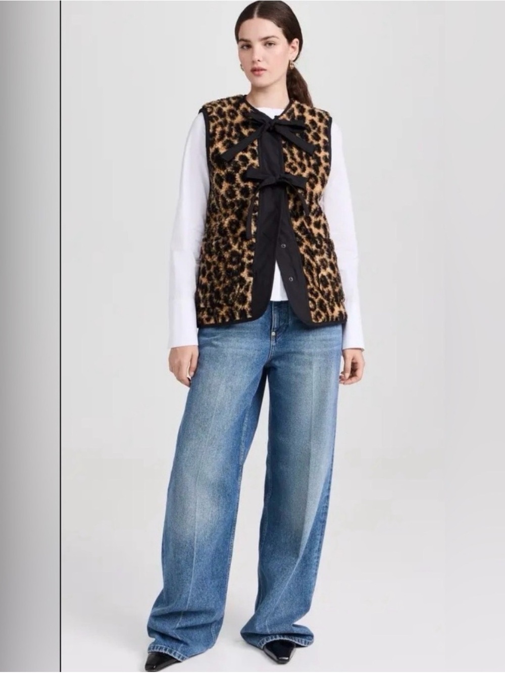 Damson Madder Marta Borg Gilet Teddy Leopard Print Bow Vest